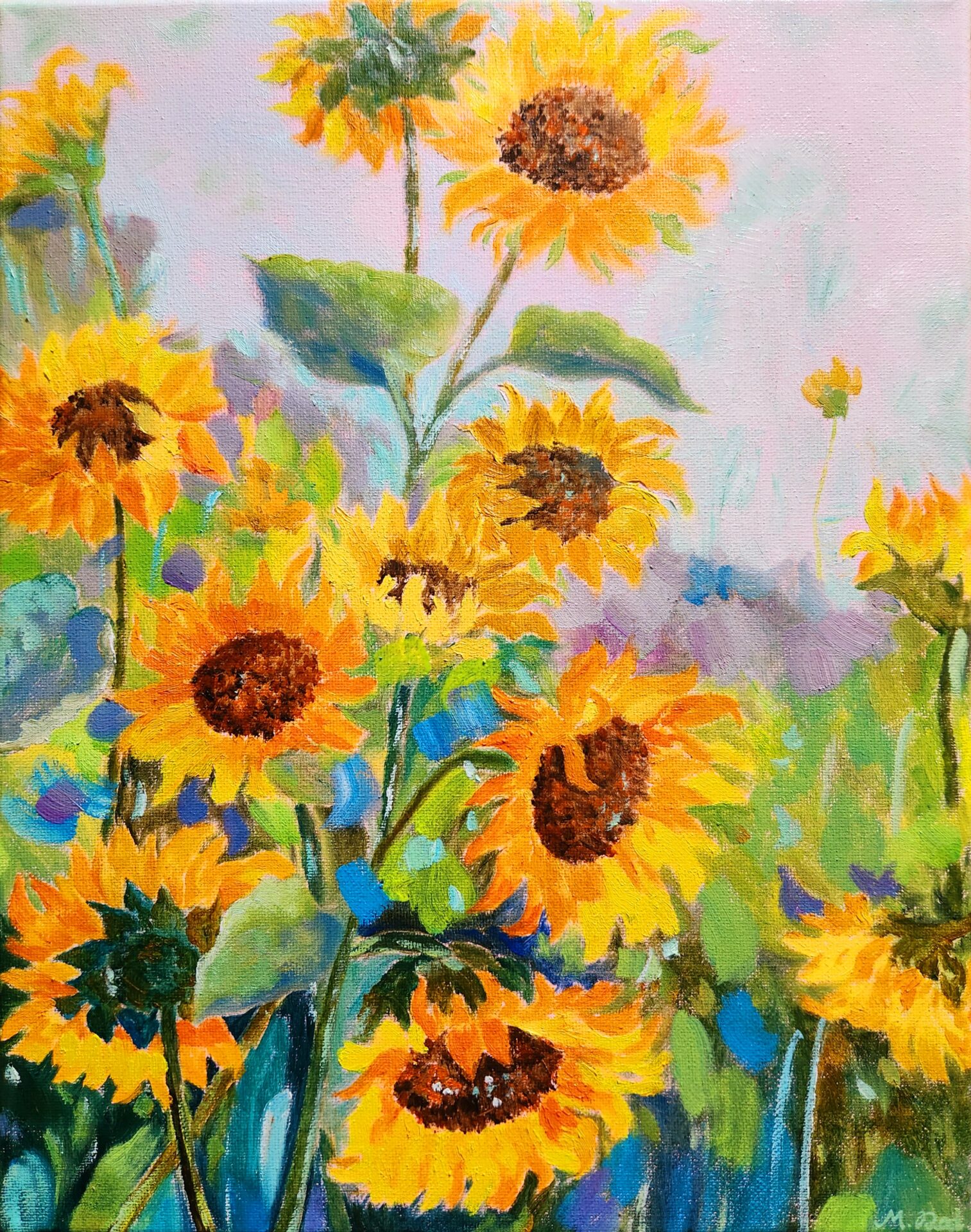 油絵 絵画 【sunflower】 油絵 油彩 油彩画 絵 絵画【星空のひまわり畑】 | HIROSHI1990