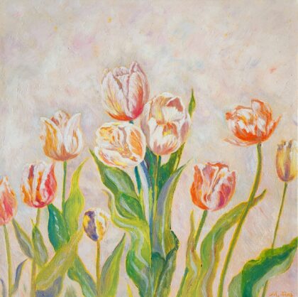 Ten Tulips ( Oil on Canvas 14x14x1.5" )