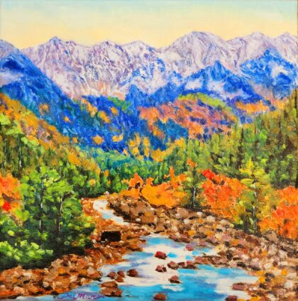 Wenatchee River in Leavenworth, WA ( Oil on canvas 8x8'')