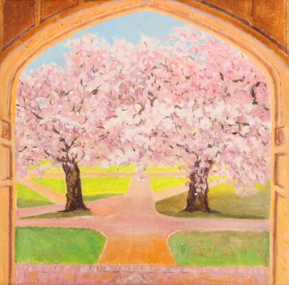 UW Quad Cherry Blossom ( Oil on canvas 8x8'')